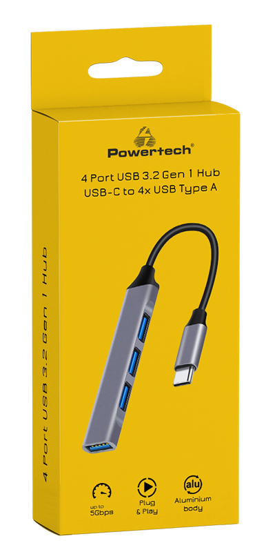 POWERTECH USB-C hub PT-1113, 4x USB 3.2 Gen 1 θύρες, 5Gbps, γκρι PT-1113