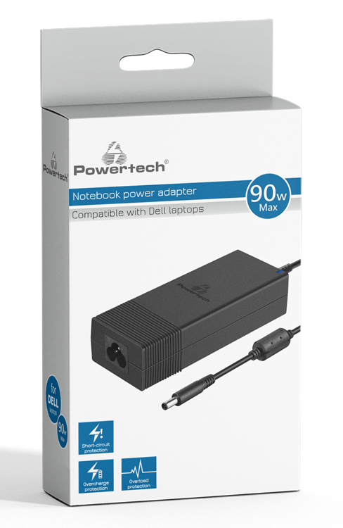 POWERTECH τροφοδοτικό laptop για Dell, 90W, 1.2m, μαύρο PT-1083