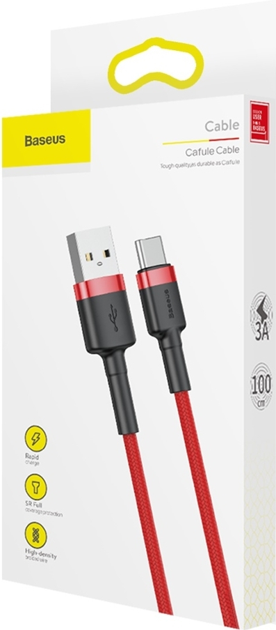 Baseus Cafule Braided USB 2.0 Cable USB-C male - USB-A male Κόκκινο 1m (CATKLF-B09) (BASCATKLFB09)