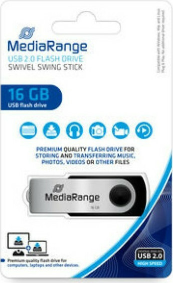 MediaRange USB 2.0 Flash Drive 16GB (Black/Silver) (MR910)