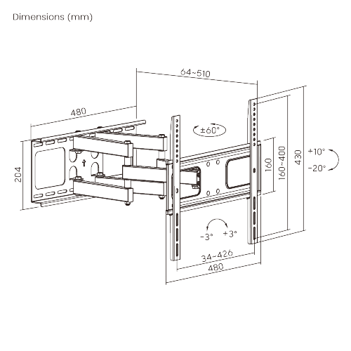 Brateck Επίτοιχη Βάση TV 32"-55" έως 50kg MAXVESA:400