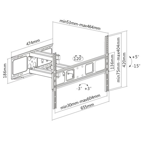 Brateck βάση TV βαρέως τύπου 37"-70" σπαστή διπλή MAXVESA:600x400 40kg - LPA52-466