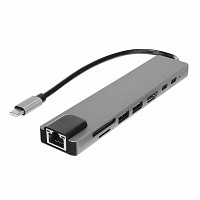 Hytech DOCKING STATION TYPE-C to HDMI/4K@30Hz, 2xUSB3.0, CR, LAN ,2xTYPE-C (1 x PD)