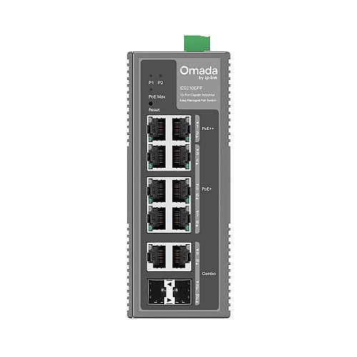Tp-Link Omada 10-Port Gigabit Industrial Easy Managed Switch with 6-Port PoE+ and 2-Port PoE++