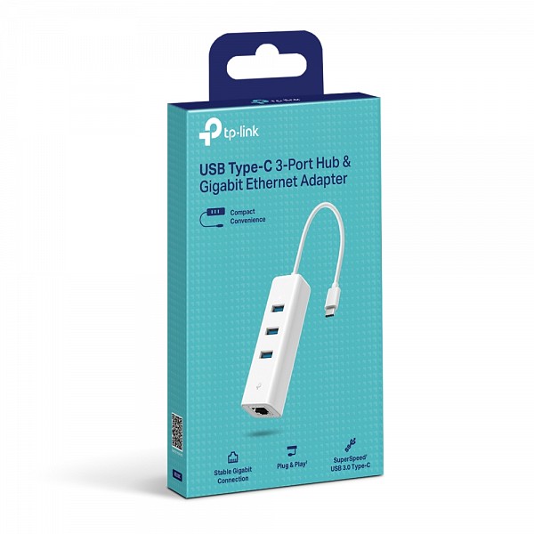 TP-LINK USB 2.0 3 Port Hub with USB-A / Ethernet Connection (UE330C) (TPUE330C)