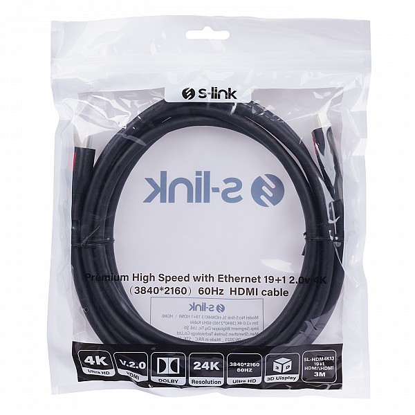 S-Link καλώδιο HDMI 3m v2.0 4K (3840x2160@60Hz)