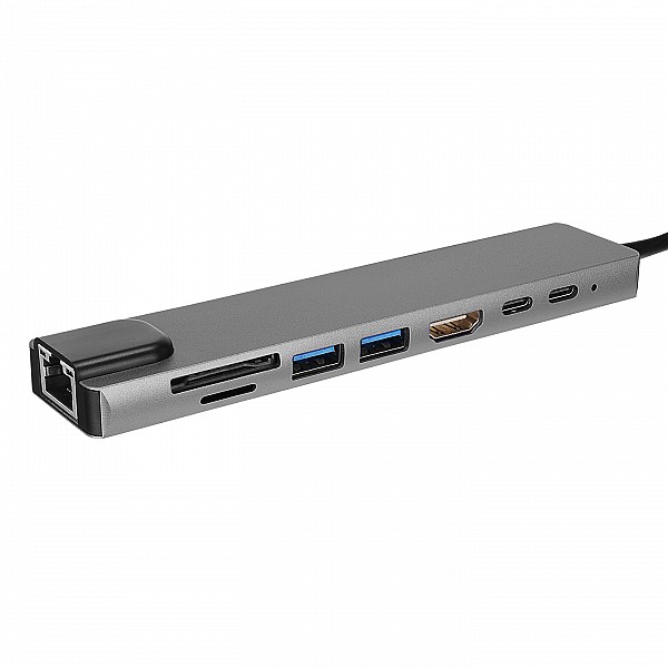 Hytech DOCKING STATION TYPE-C to HDMI/4K@30Hz, 2xUSB3.0, CR, LAN ,2xTYPE-C (1 x PD)