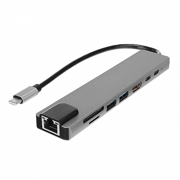 Hytech DOCKING STATION TYPE-C to HDMI/4K@30Hz, 2xUSB3.0, CR, LAN ,2xTYPE-C (1 x PD)