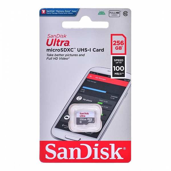 SanDisk Ultra microSDHC 256GB 100MB/s Class 10 UHS-I (SDSQUNR-256G-GN3MN) (SANSDSQUNR-256G-GN3MN)