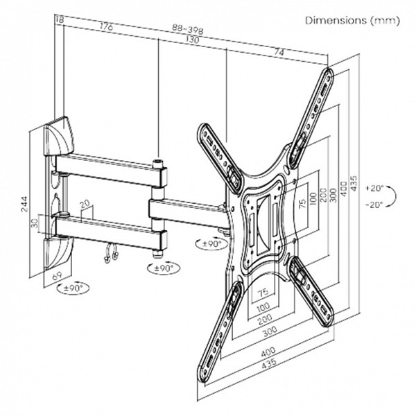 Brateck Full-Motion Επιτοίχια Βάση με διπλό βραχίονα 23-55 30kg MAXVESA400 LPA51-443