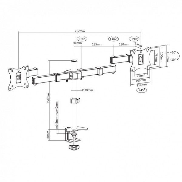 Brateck Βάση Οθόνης Γραφειου 17-27 2x7kg MAXVESA:100 LDT24-C024