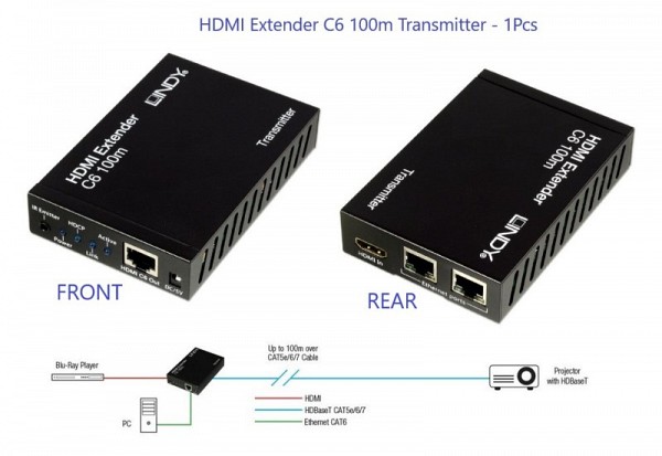 LINDY EXTENDER Transmitter HDMI 100m Cat6 With HDBaseT 38019