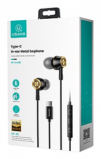 USAMS earphones με μικρόφωνο US-SJ482, Type-C, 10mm, 1.2m, μαύρα HSEP4301