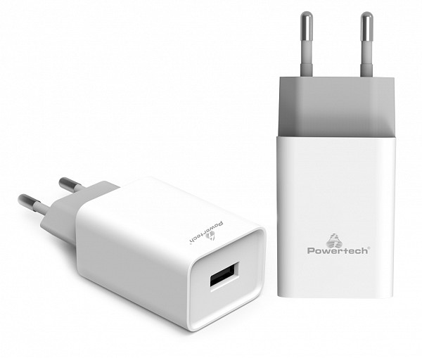 POWERTECH Φορτιστής τοίχου PT-780, 1x USB, 20W, 4A, QC 3.0, λευκός PT-780