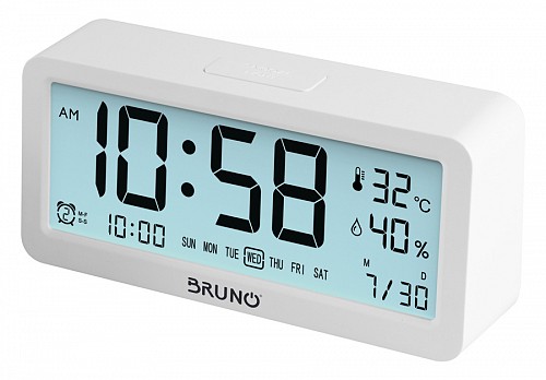 BRUNO ξυπνητήρι BRN-0062 με μέτρηση θερμοκρασίας και υγρασίας, λευκό BRN-0062