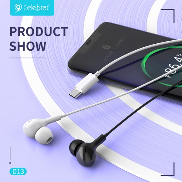 CELEBRAT earphones με μικρόφωνο D13, USB-C, 1.2m, λευκά D13-WH