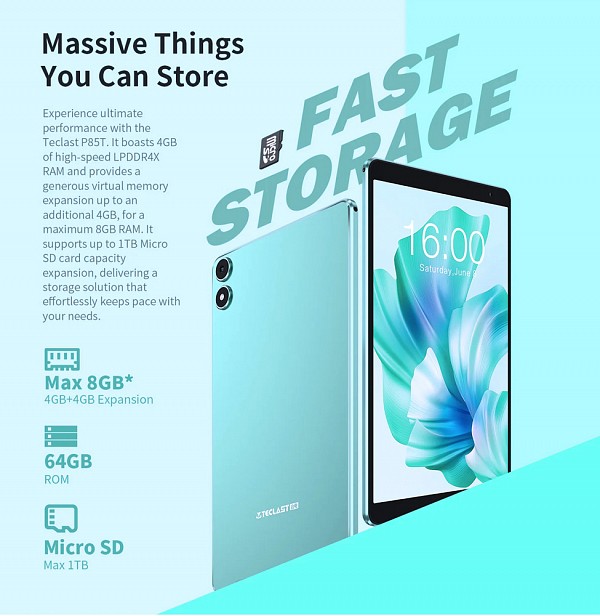TECLAST tablet P85T, 8 HD, 4/64GB, Android 13, 5000mAh, μπλε P85T-BL