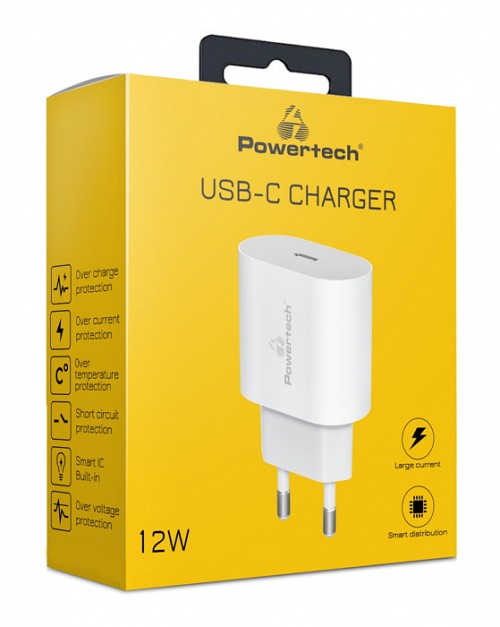 POWERTECH φορτιστής τοίχου USB-C 12W λευκός PT-1150