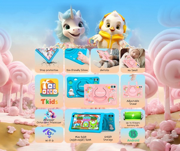 TECLAST tablet P85T Kids, 8 HD, 4/64GB, Android 13, 5000mAh, μπλε P85T-KIDS