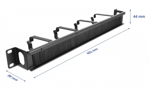 DELOCK cable management 67033, 19"/1U rack, 4x γάντζοι & βούρτσα, μαύρο 67033
