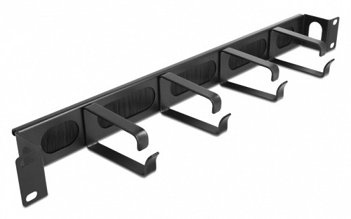 DELOCK cable management 67033, 19"/1U rack, 4x γάντζοι & βούρτσα, μαύρο 67033