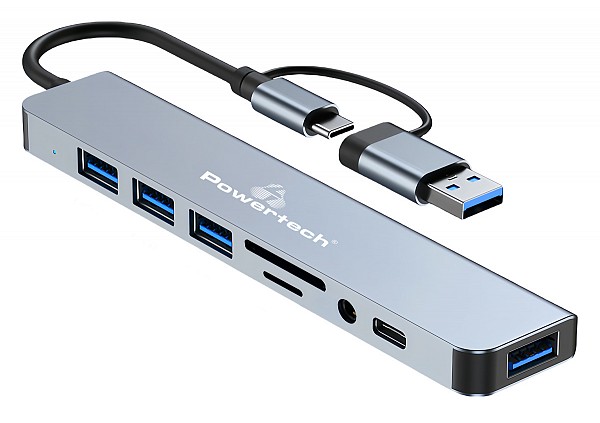 POWERTECH docking station 8 θυρών USB & USB-C σύνδεση γκρι