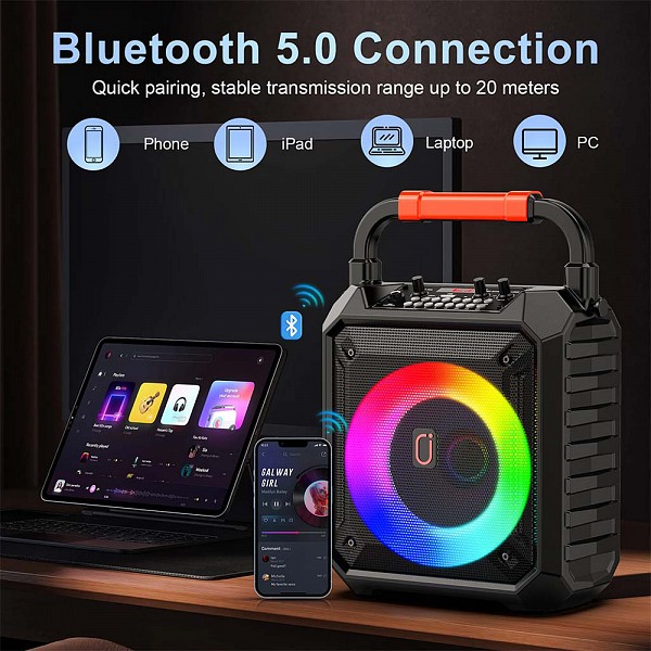 JYX φορητό ηχείο με 2x μικρόφωνα, 15W, 3000mah, LED, μαύρο JYX-T17-T