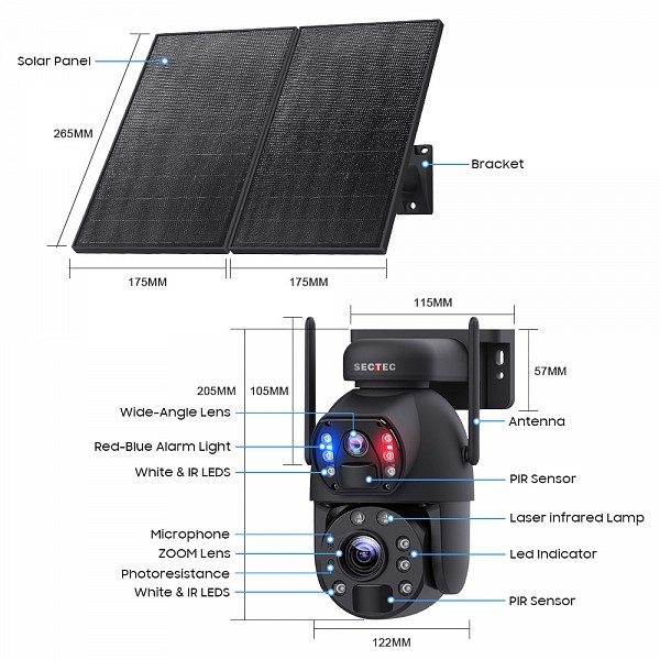 SECTEC smart ηλιακή κάμερα ST-598-6M-4G-20W-EU, 3MP dual lens, 20x zoom, 4G, SD, PTZ ST-598-6M-4G-20W-EU