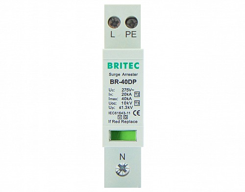 ΑΝΤΙΚΕΡΑΥΝΙΚΑ ΡΑΓΑΣ T2+T3 1P+N 40kA 275VAC BR-40DP-275-1+1 BRITEC