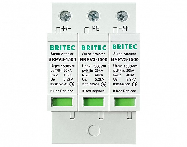 ΑΝΤΙΚΕΡΑΥΝΙΚΑ ΡΑΓΑΣ DC T2 3MOD 40kA 1500VDC BRPV3-1500 BRITEC