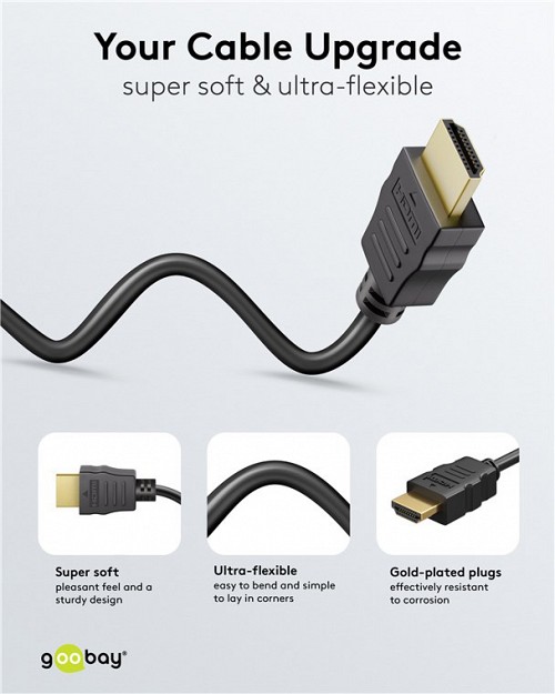 GOOBAY καλώδιο HDMI με Ethernet, soft, 4K/60Hz, 18 Gbps, 3m, μαύρο 80104