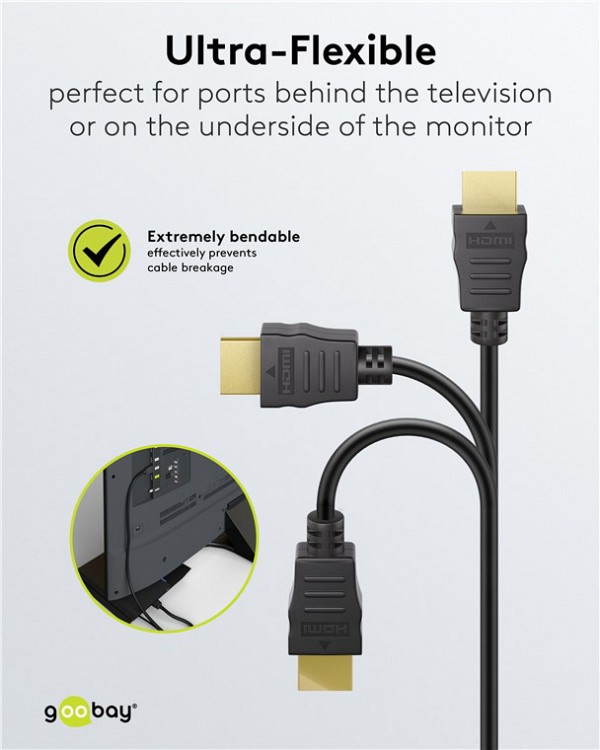 GOOBAY καλώδιο HDMI με Ethernet, soft, 4K/60Hz, 18 Gbps, 3m, μαύρο 80104