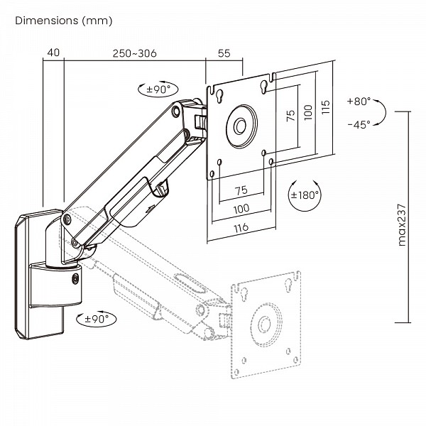 BRATECK επιτοίχια βάση οθόνης 17-32 έως 9kg LDA113-111