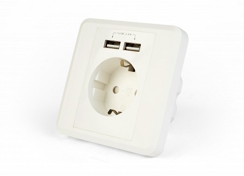 Energenie AC wall socket with 2 port USB charger 2.4A EG-ACU2A2-01