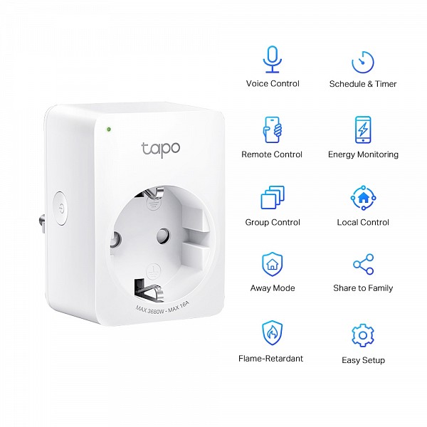 TP-LINK Energy Monitoring Smart mini Μονή Εξωτερική Πρίζα Ρεύματος Wi-Fi με Διακόπτη Λευκή P110 v1.2