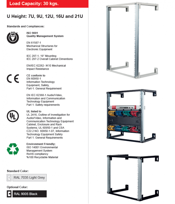 LANDE 12U 19 ΕΠΙΤΟΙΧΙΟ RACK ΑΝΟΙΧΤΟΥ ΠΛΑΙΣΙΟΥ ΜΕ ΡΥΘΜΙΖΟΜΕΝΟ ΒΑΘΟΣ LN-WF12U1930-BL