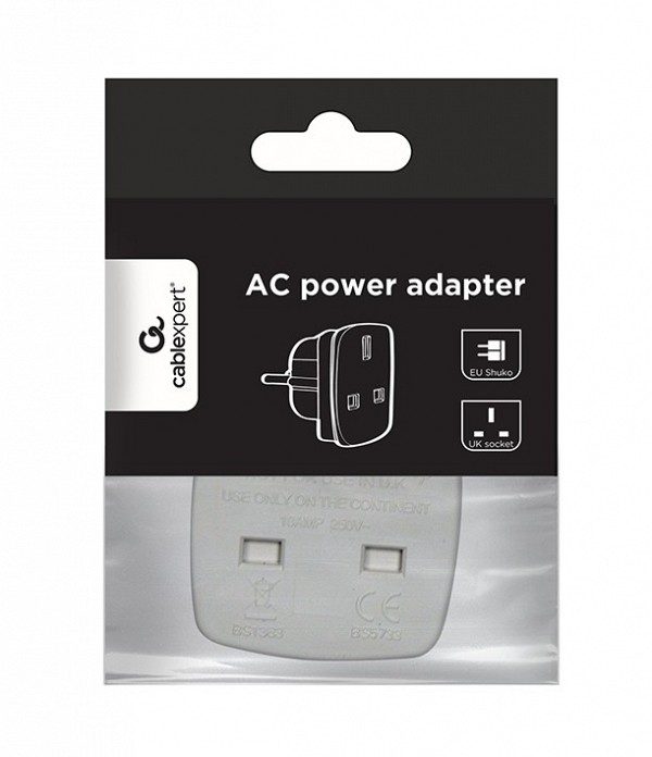 Gembird AC power adapter UK socket to EU Schuko plug 7.5A A-AC-UKEU-001