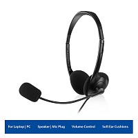 Ewent Headphone 2x3.5mm Jack, 2.1m, Black with microphone EW3563