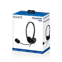 Ewent Headphone 2x3.5mm Jack, 2.1m, Black with microphone EW3563