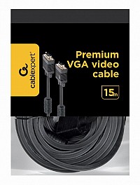 Cablexpert VGA HD15M/HD15M Dual-Shielded w/2*ferrite core 15m Cable Black CC-PPVGA-15M-B