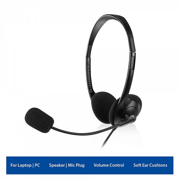 Ewent Headphone 2x3.5mm Jack, 2.1m, Black with microphone EW3563