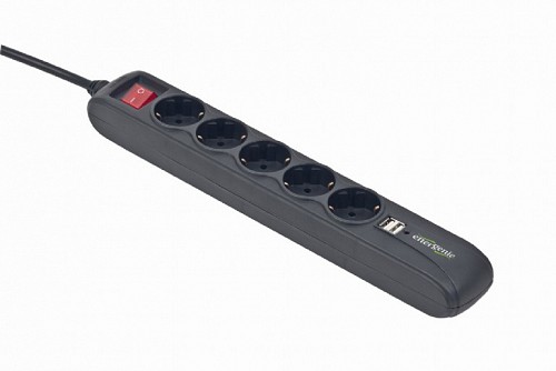 Energenie Power Strip With USB Charger 5 Sockets 1.5m USB 2A Black SPG5-U2-5