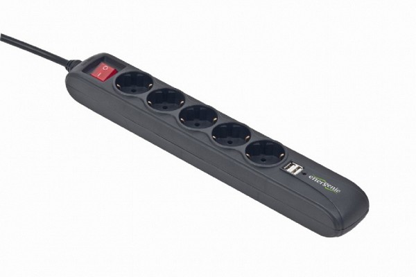 Energenie Power Strip With USB Charger 5 Sockets 1.5m USB 2A Black SPG5-U2-5
