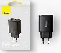 Baseus Φορτιστής Χωρίς Καλώδιο με 2 Θύρες USB-A και Θύρα USB-C 30W Power Delivery Μαύρος (Compact 2U+C) CCXJ-E01