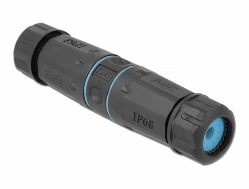 Delock Cable Connector RJ45 jack to RJ45 jack (ring blue) Cat.6A waterproof 86693