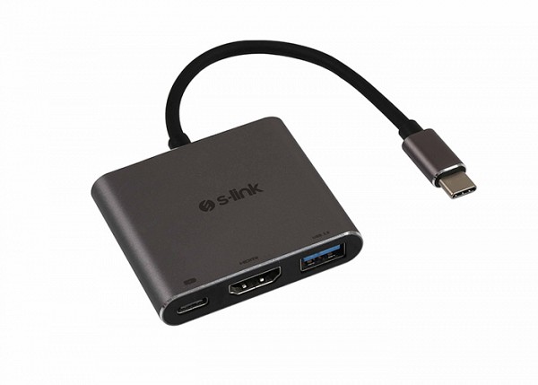 S-link Swapp 4K@30Hz Gray Metal Type-C to HDMI USB 3.0 PD Charger Converter Adapter SW-U515