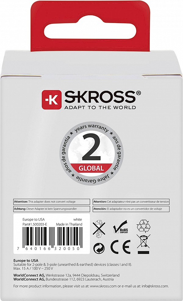 Skross ADAPTOR ΑΜΕΡΙΚΑΝΙΚΟ ΣΕ ΣΟΥΚΟ 1.500203-E