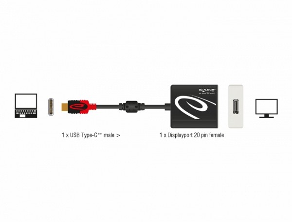 Delock Adapter USB Type-C™ male > DisplayPort female (DP Alt Mode) 4K 60 Hz 63312