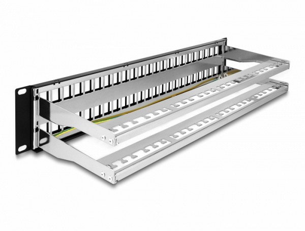 Delock 19 Keystone Patch Panel 48 port with strain reliefs 2U black 66878