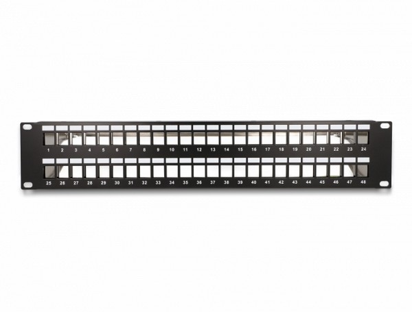 Delock 19 Keystone Patch Panel 48 port with strain reliefs 2U black 66878